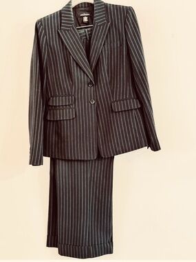 Moda International Charcoal Pin Striped Pantsuit Jacket 12 Pants 10